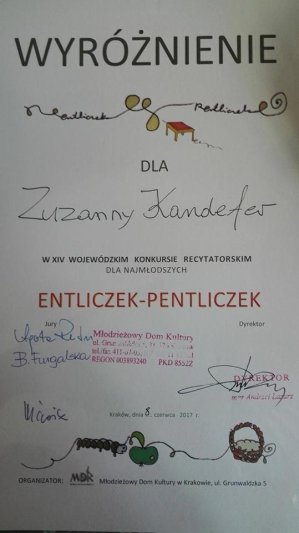 I miejsce i wyróżnienie dla wychowanków Pałacu Młodzieży w Wojewódzkim Konkursie Recytatorskim w Krakowie