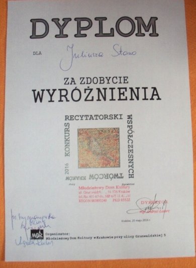 I miejsce i dwa wyróżnienia dla wychowanków Pałacu Młodzieży w Wojewódzkim Konkursie Recytatorskim